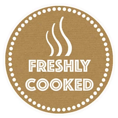 Image of Freshly Cooked Brown Round Sticker for Baking Cooking Food Packaging (Pack of 100)