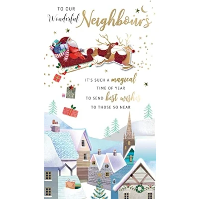 Image of Wonderful Neighbours Embellished Christmas Card Hand Finished Champagne Cards XCDC419