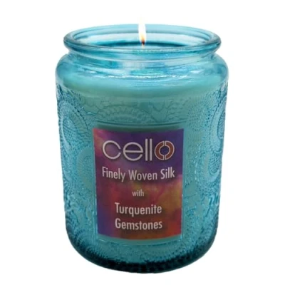 Image of Cello Scented Turquenite Candle. A Stunning Crystal Candle with Gemstones. The Ideal Gemstone Holder. Gifts for Women, Blue Crystals.