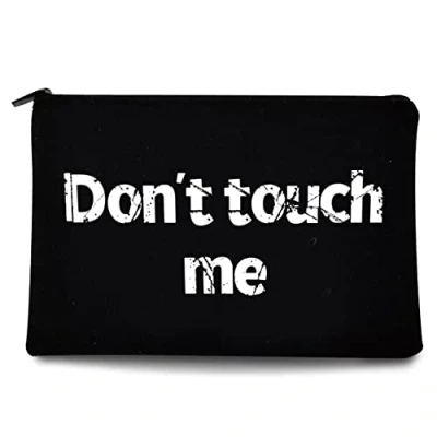 Image of Walls Printed Zip Canvas Pouch Makeup Bag Make Up Bag, Cosmetic Travel Bag,Toiletry Bag,Organizer Bags,Toiletry Bags, Bride Bridesmaid Bag,Pencil Bag,Wash Bag,Coin Purse (Don&#039;t Touch me (White Text))