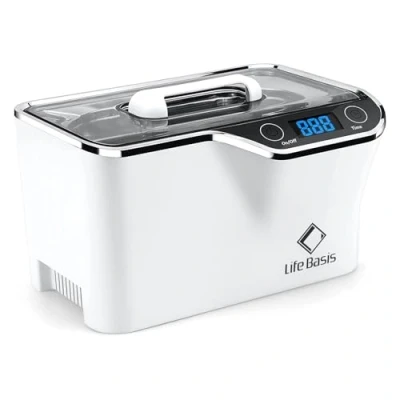 Image of LifeBasis CDS 100 Ultrasonic Cleaner Jewellery 600ML 42KHz,Silver with Cleaning Basket Watch Stand for Jewelry Necklace Ring Glass Denture Guin ness Surger Cans（White）