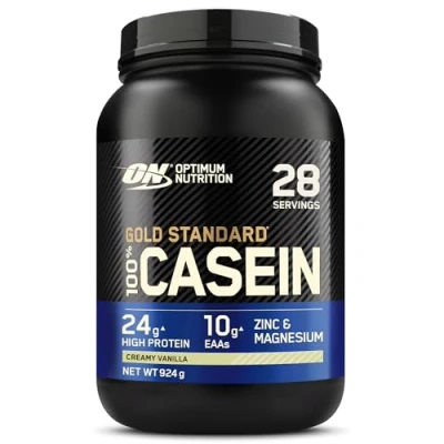 Image of Optimum Nutrition Gold Standard 100% Casein Slow Digesting Protein Powder with Zinc, Magnesium and Amino Acids, Support Muscle Growth &amp; Repair Overnight, Creamy Vanilla Flavour, 28 Servings, 924 g