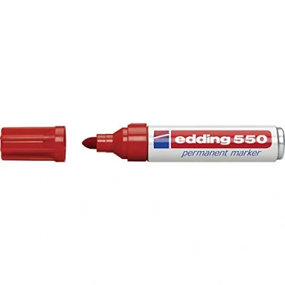 Image of edding 550 Permanent Marker Red 1 Pen Round Tip 3 4 mm Waterproof, Quick Drying, Smear Proof Pens for Cardboard, Plastic, Wood, Metal, Glass and Fabric