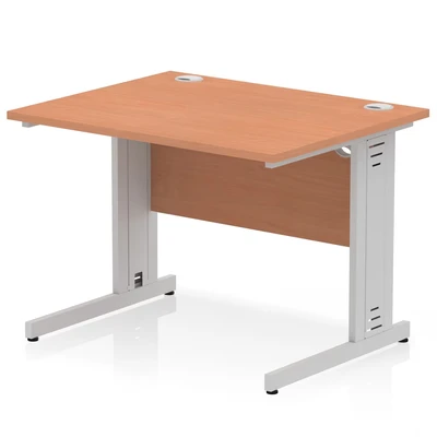 Image of Impulse 1000 x 800mm Straight Desk Beech Top Silver Cable Managed Leg