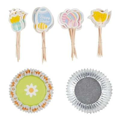 Image of Tala Chick Cupcake Set, 24 Toppers in 4 Designs, Foil Lined Cases, Spring Baking Essential