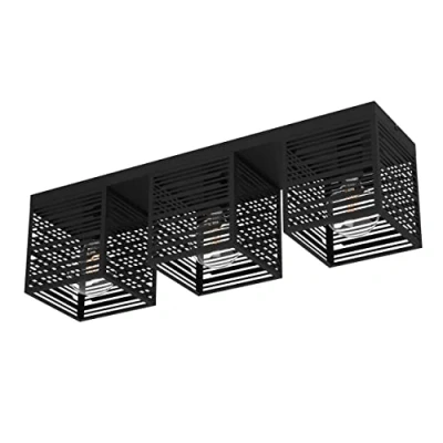 Image of EGLO ceiling light fitting Piedritas, flush mount lamp, rectangular living room and hallway lighting made of black metal, E27 socket, 29 x 7 in