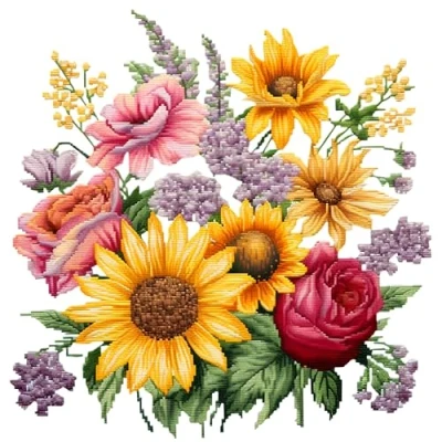 Image of 51buyoutgo Flowers 11ct Cross Stitch, 11 Count Counted Stamped Pre Printed Stitch Embroidery Kits for Adults Beginners Starter Advanced Easy Crossstitch Plant Patterns Set 30x30 cm