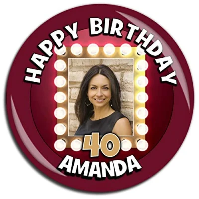 Image of Large 75mm Personalised Happy Birthday Photo Badge N81 18th 21st 30th 40th 50th ANY AGE