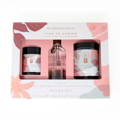 Image of Upper Canada Time to Unwind Wild Rose Relaxing Bath Gift Set Wanderflower