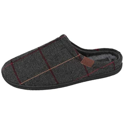 Image of Jo &amp; Joe New Mens Slip On Mules Tweed Fair Isles Nordic Knitted Warm Faux Fur Lined Slippers Size 8 12 (New Dark Grey, 7)