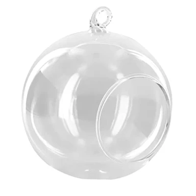 Image of Clear Glass Hanging Ball Shaped Vase For Plants, Flowers, Home, Garden Decoration