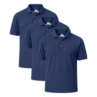 Image of Himalayan Pack of 3 Breathable Cotton Polo Shirts for Men Adult Comfortable and Lightweight Ribbed Collar Quick Dry Short Sleeve Men&#039;s Polos, Royal Blue, L