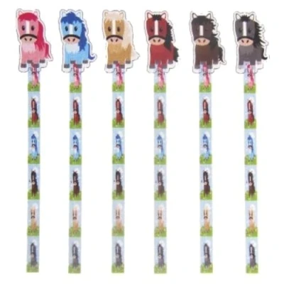 Image of SDM 6 x Horse Pony Pencils &amp; Eraser Tops Girls Party Bag Fillers