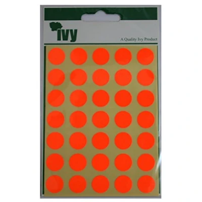 Image of Ivy 13mm Fluorescent Red Self Adhesive Round Dot Spot Sticky Labels Circle Stickers (140 Stickers)