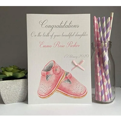 Image of Personalised New Baby Card Congratulations Handmade Girl Parents (Large A5)