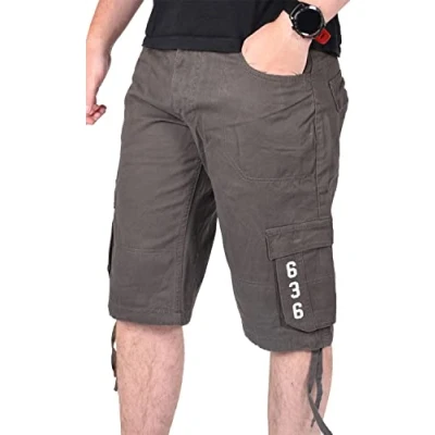 Image of True Face Mens Shorts Cargo Pockets Denim Combat Chino Button Up Flat Front Army Workwear Knee Length Straight Leg Casual Summer Work Half Pants Bottom Size 34 Charcoal
