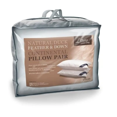 Image of Littens Luxury European Continental 40cm x 80cm White Duck Feather &amp; Down Pair Pillows 230TC 100% Cotton Casing, Proof (16&quot; 32&quot;)
