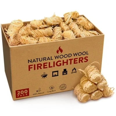 Image of VOYTO Box of 200 Natural Firelighters for BBQ, Pizza Oven, Wood &amp; Log Burner Wool Wax Coated Fire Starters Instant, Safe, and Clean Ignition