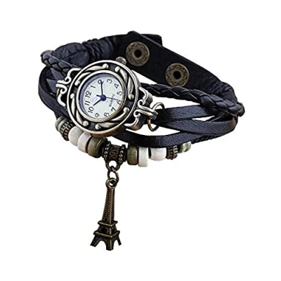 Image of Boolavard Eiffel Tower Quartz Fashion Weave Wrap Around Leather Bracelet Women Wrist Watch
