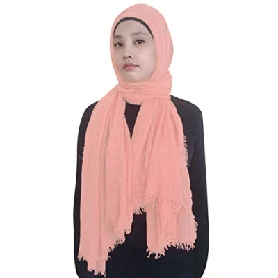 Image of Lina &amp; Lily Plain Colour Crepe Crinkled Scarf Hijab with Frayed Edges (Peach)