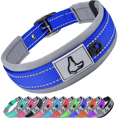 Image of Joytale Reflective Dog Collar Extra Large Dogs Ultra Comfy Soft Neoprene Padded Heavy Duty Metal Belt Buckle, Navy Blue