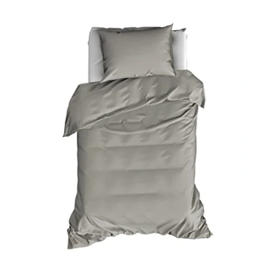 Image of De Witte Lietaer Olivia Quality Satin Combed Cotton Duvet Cover Set, Light Grey/Dove, 140 x 200 cm + 1 Pillowcase