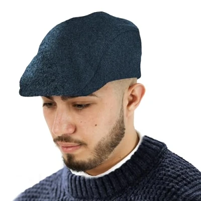 Image of TOSKATOK® Mens Plain Wool Blend Flat Cap Navy