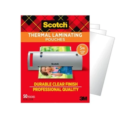 Image of Scotch Thermal Laminating Pouches Premium Quality, 5 Mil Thick for Extra Protection, 50 Pack Letter Size Sheets, Our Most Durable Lamination Pouch, 8.9 x 11.4 inches, Clear (TP5854 50)