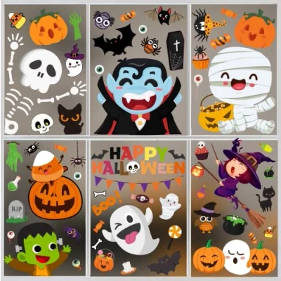Image of 8 Sheet Halloween Window Clings Cute Stickers Decals Decorations for Kids Indoor