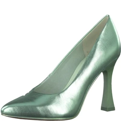 Image of MARCO TOZZI Women&#039;s Trapezoidal Heel, Soft Feel Me Footbed, Ideal for Business and Leisure 2 82405 20 Pump, Green Met, 5 UK