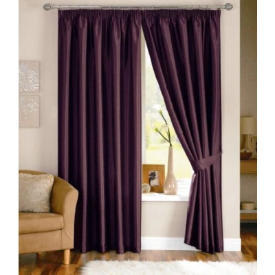 Image of Dreams &#039;n&#039; Drapes Java Faux Silk Pencil Pleat Lined Curtains, Aubergine, 46 x 54 Inch