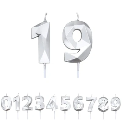 Image of FUZVOL Birthday Candles, Number 19 Candle, Silver Candle for Cake, Happy Cake Candles Topper Decorations