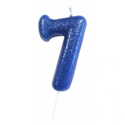 Image of Anniversary House Colourful Blue Glitter Candle, Number 7, 7th Birthday Cake Topper, 7 Centimeters, AHC30/7