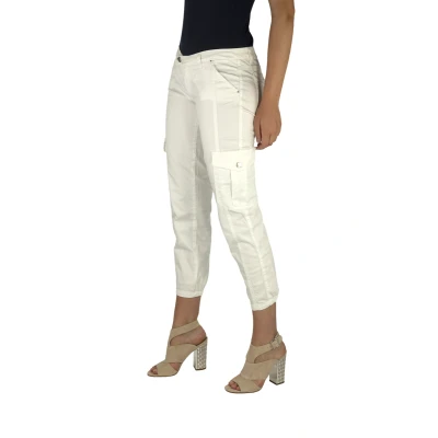 Image of Met Womens Long trousers with narrow cut and elastic hems 70DBF0646 R216 woman White Cotton Size 28 (Waist)