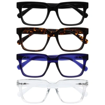 Image of OPULIZE ERA Blue Light Glasses Clear Lens Anti Reflective and Glare 4 Pack UV400 Protection Oversized Frame Computer Screen Black Brown Men Women