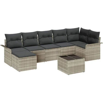 Image of vidaXL 8 Piece Garden Sofa Set with Cushions Grey Poly Rattan