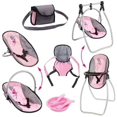 Image of Doll Accessory Set 9 in 1 Vario Highchair with Shoulder Bag, Carrier and Plastic Accessories for Toddlers