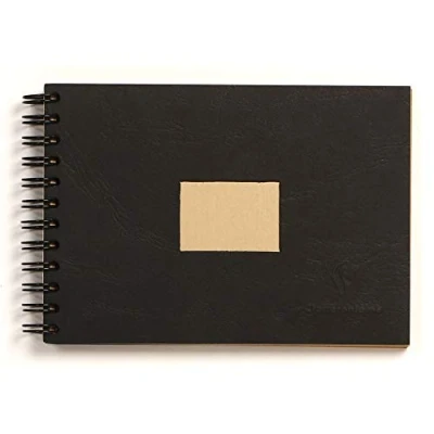 Image of Clairefontaine Ref 8370C Kraft Wirebound Drawing &amp; Art Pad (60 Sheets) 10.5 x 14.8cm Size, 90gsm Paper, Smooth Side Ribbed Black Cover