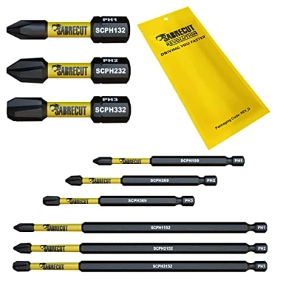 Image of 9 x SabreCut SCRK9PH 32mm 89mm 152mm PH1 PH2 PH3 Magnetic Impact Screwdriver Driver Bits Set Phillips Heavy Duty Compatible with Dewalt Milwaukee Bosch Makita and More