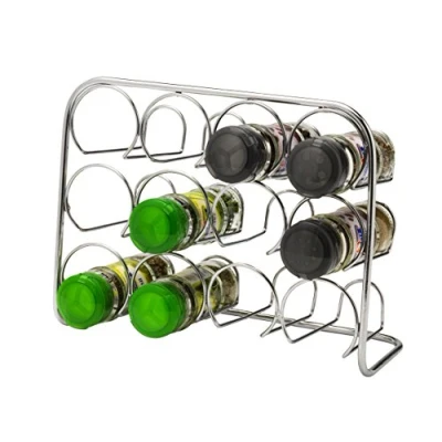 Image of CKB LTD Spice Rack Chrome Storage Stand Kitchen Cooking Organiser Metal Free Standing (12 Jar Capacity)