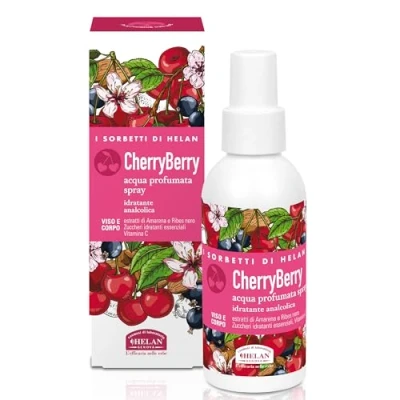 Image of Helan I Sorbetti CherryBerry Revitalising &amp; Non alcoholic Face Body Mist with Vitamin C, Blackcurrant Black Cherry Scented Water Moisturising Fragrance in Spray Made Italy, 100 ml