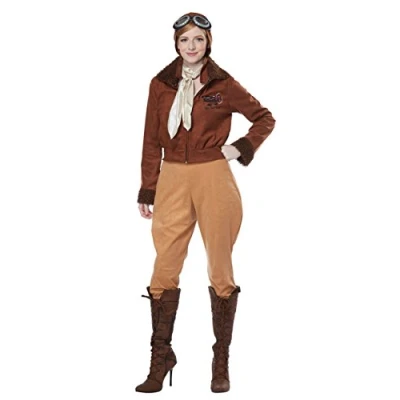 Image of California Costumes 01524M Amelia Earhart/Aviator Character Adult Sized Costumes, Solid, Brown, Medium