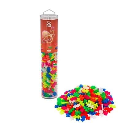 Image of Plus Building Blocks Toy 240 pc Kids Construction Toys, Creative Learning Resources and STEM Play for Home Travel Girls Boys Toys Age 5 Neon Pieces