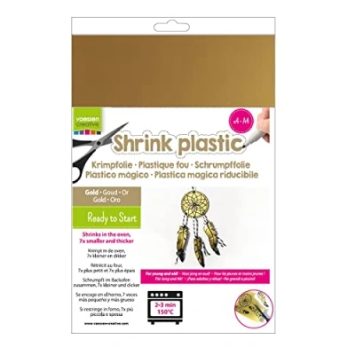 Image of Vaessen Creative Shrink Plastic, Gold, 4 Sheets, 21 x 30 cm, Fun Arts and Crafts Projects for All Ages