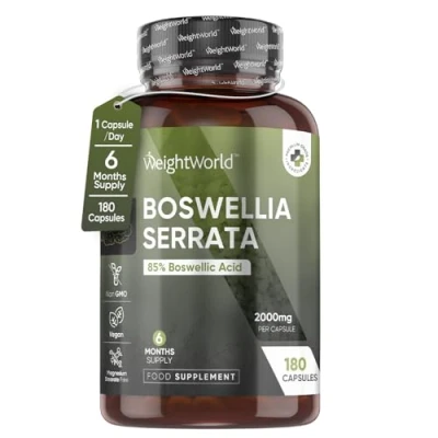 Image of Boswellia Serrata Extract 2000mg 85% Boswellic Acid (400mg per Capsule) 180 Capsules 6 Months Supply Indian Frankincense Resin 5:1 1 Capsule Vegan &amp; Non GMO