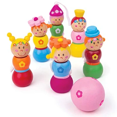 Image of Bigjigs Toys Mini Wooden Fairy Skittles Set with 6 and 1 Bowling Ball