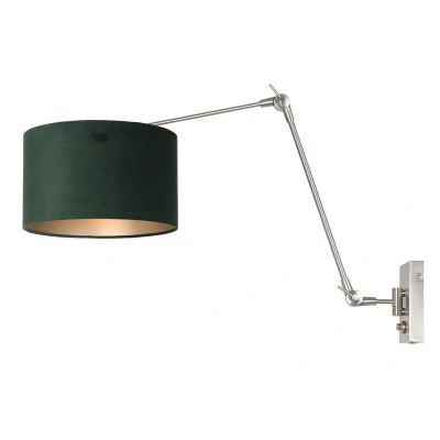 Image of Prestige Chic Wall Lamp with Shade Steel Brushed, Velor Green