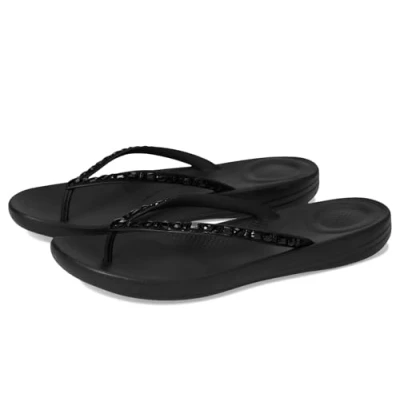 Image of Fitflop Women&#039;s iQUSHION Multi Crystal Ergonomic FLIP Flops, Black, 6 UK