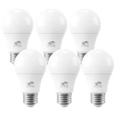 Image of LOEODO E27 Screw LED Bulb 60W Equivalent, 9W Light Bulb, 806 Lumens, 6000K Cool White, Large Non Dimmable, Pack of 6