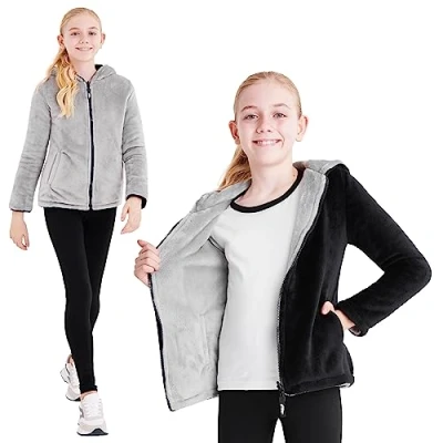 Image of CityComfort Kids Hoodie Fleece, Zip Up Fluffy for Boys and Girls, Reversible Fleece Jacket (Black, 9 10 Years)